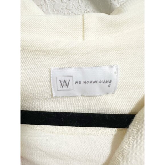 We Norwegians Womens Ski Full Zip Hoodie Wool Blend Cream Red Blue Stripes Small - Picture 8 of 9